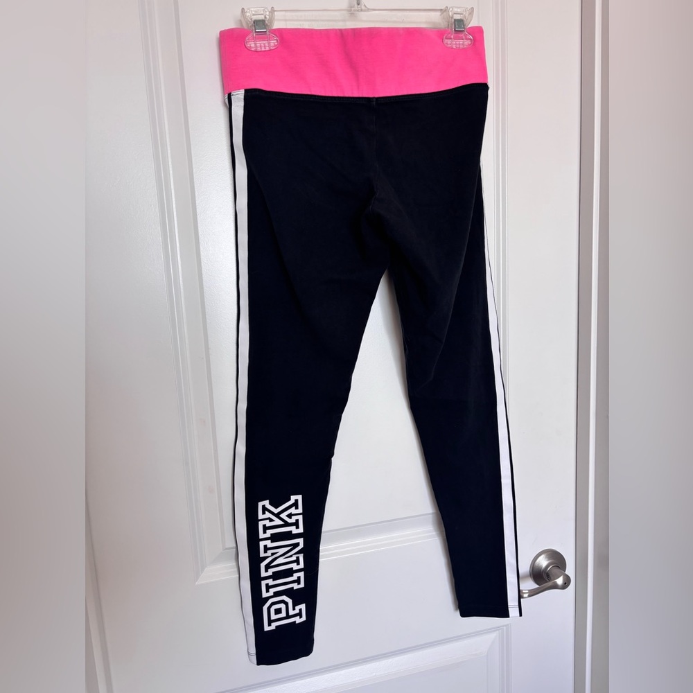 Y2K PINK Victoria Secret Black and Pink Yoga Foldover Leggings Size S